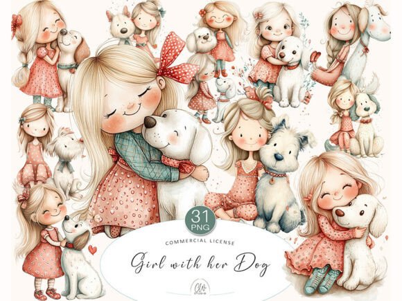 Download Girl and Dog Clipart – Cute PNG Set - Clipart Collection