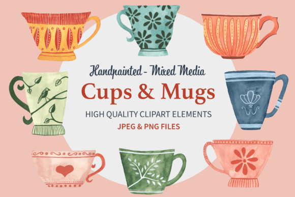 Download Cute, Hand Painted Cups and Mugs Clipart - Clipart Collection