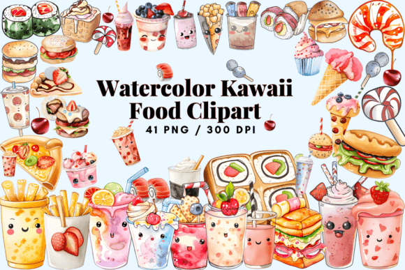 Download Watercolor Kawaii Food Clipart Cute PNG - Clipart Collection