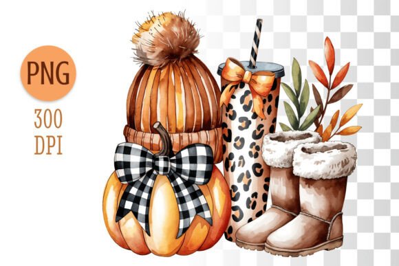Download Autumn Pumpkin Boots Watercolor Clipart - Clipart Collection