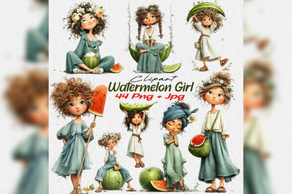 Download Whimsical Watermelon Girl Clipart Summer - Clipart Collection