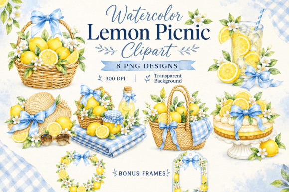 Download Watercolor Lemon Picnic Clipart - Clipart Collection