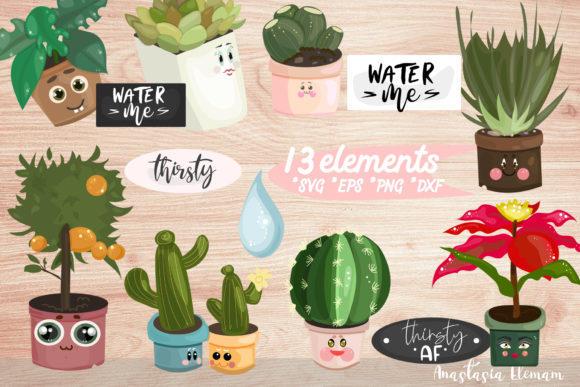 Download Vector Clipart Set WaterMe Potted Plants - Clipart Collection