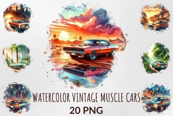 Download Watercolor Vintage Muscle Cars Clipart - Clipart Collection