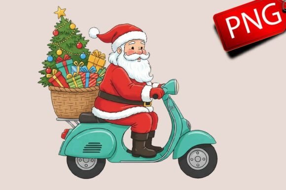Download Christmas Santa Scooter Riding Clipart - Clipart Collection